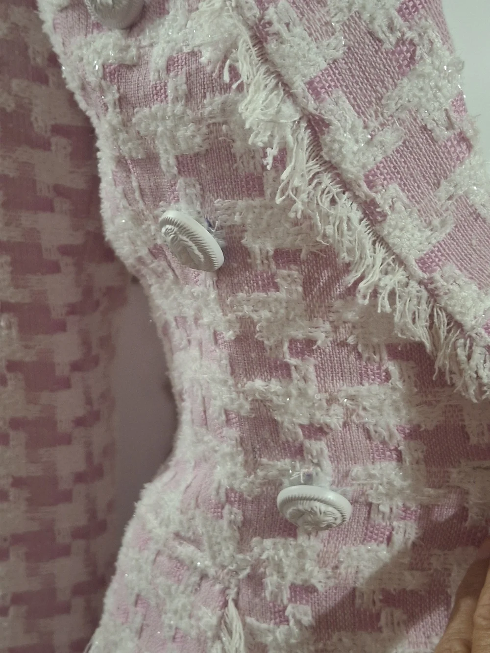 Pink White Houndstooth Bouble Breasted Tweed Blazer & Shorts NWOT  Size S
